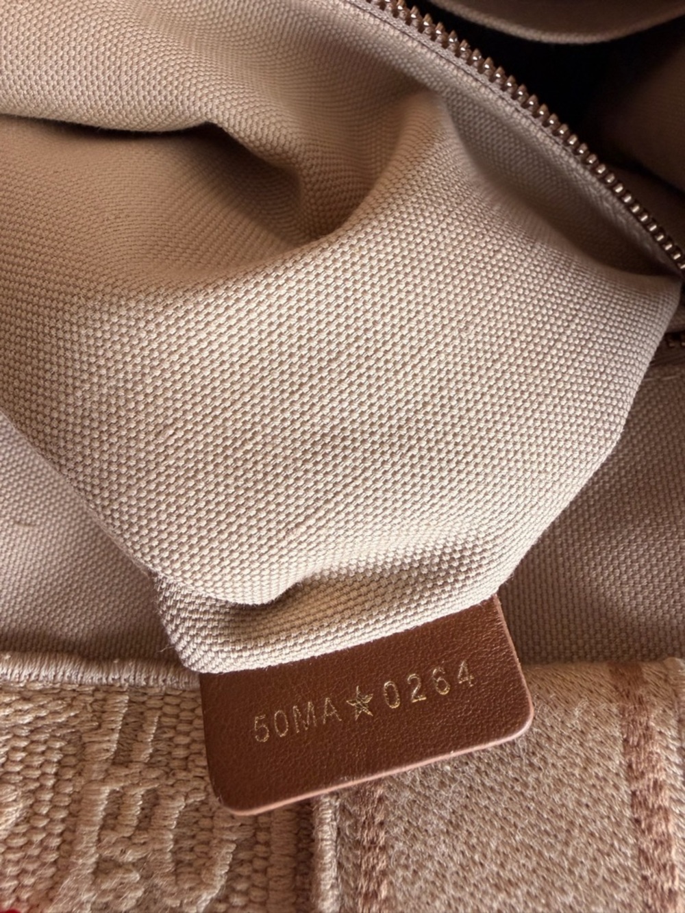 Dior Cream Canvas Book Tote with Tan Trim and Black Logo - Picture 6 of 8